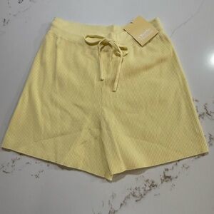 Charlie Holiday Light Yellow Ribbed High Waist Shorts
